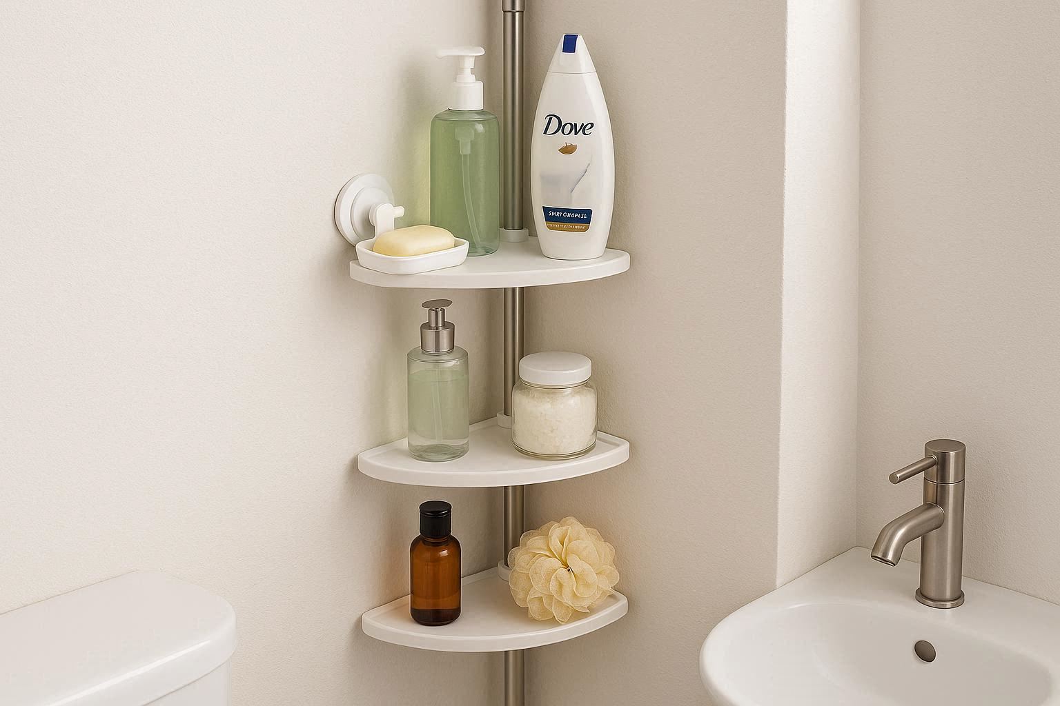 Space-Saving Corner Bathroom Shelf for Small Spaces - Image 1