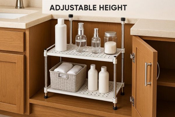 4 Adjustable Height Bathroom Cabinet for Vanity Organization
