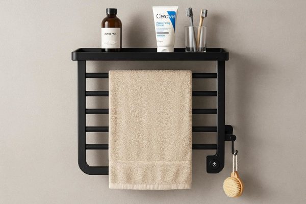 8 Multi-Functional Bathroom Shelf with Towel Warmer Integration